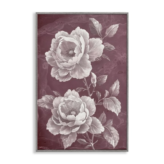 Stupell Industries Cottage Chambermaid Blooms on Maroon Gray Framed Giclee Art, 20 x 30, by Annabelle Hall