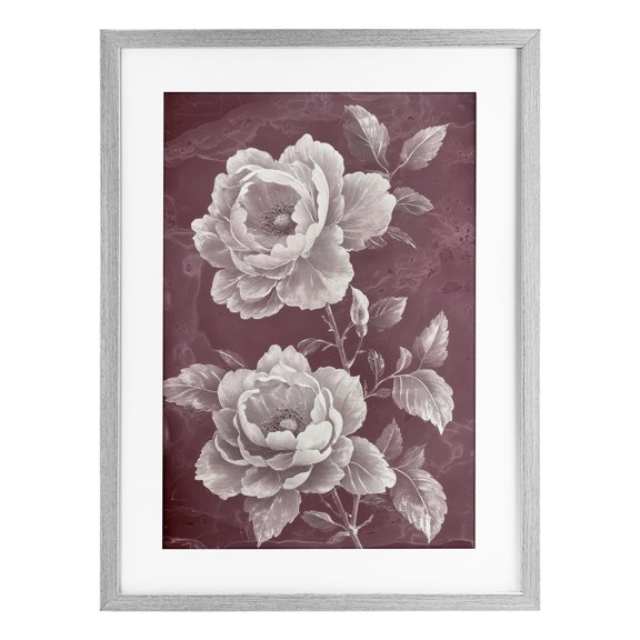 Stupell Industries Cottage Chambermaid Blooms on Maroon Gray Framed Print Under Glass, 17 x 23, by Annabelle Hall
