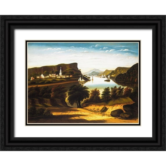 Chambers, Thomas 18x14 Black Ornate Wood Framed with Double Matting Museum Art Print Titled - Lake George and the Village of Caldwell
