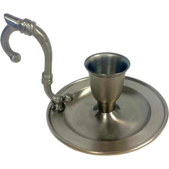 Chamberstick Candle Holder- Antique Vintage , Pewter Gray