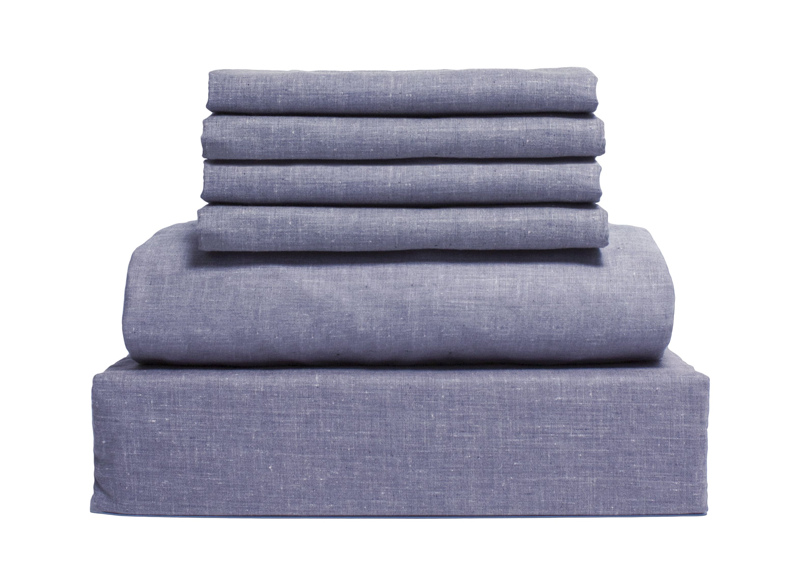 Chambray 6-Piece Denim Blue Full Sheet Set