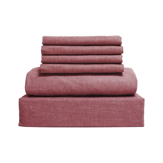 Chambray 6-Piece Red Full Sheet Set