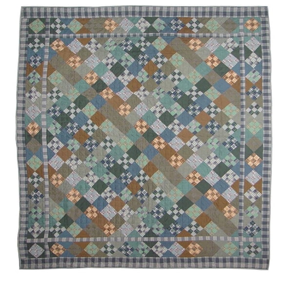 Patch Magic Chambray Nine Patch Lightweight Reversible Cotton Queen Quilt,Adult, Teen
