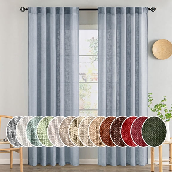 Chambray Blue Linen Blend Curtains 52"W x 84"L Pack of 2 Semi Sheer Back Tab and Rod Pocket