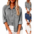 thumbnail image 1 of Chambray Denim Shirt for Women Long Sleeve Button Down Western Jean Shirts Collared V Neck Roll Up with Pockets Casual office, 1 of 9