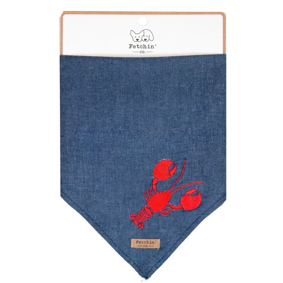 Chambray Embroidered Lobster Bandana