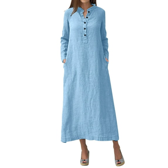 Chambray Striped Dress Mature Womens Dresses Women's Dresses Casual Women Casual Dresses Fashion Solid Color Round Button Up Long Fall Occasion Dresses Women Womens plus Summer Dresses Dress Patterned
