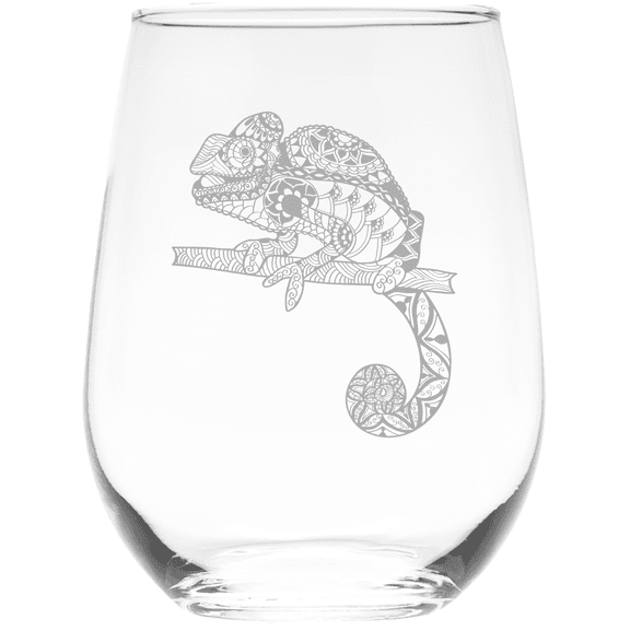 C&M Personal Gifts 17 oz Chameleon Stemless Wine Glass Lizard Themed Gift