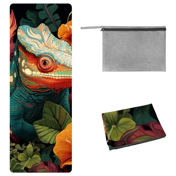 Chameleon 72.8"x26.8" Gym Towel with Features and Storage Bag – Yoga, Pilates, Fitness, and More