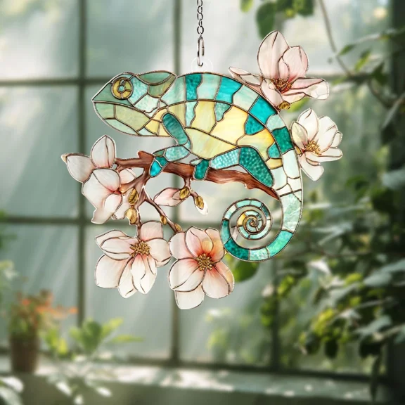 Chameleon Acrylic Suncatcher Floral Window Hanging