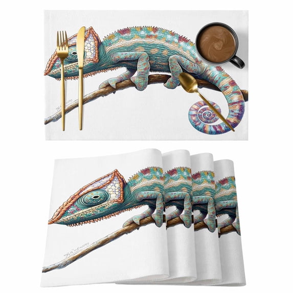 Chameleon Animal Motif Placemats Set of 8 Watercolor Chameleon Artwork Place Mats Indoor Wipeable Table Mats Washable Cloth Dining Table Placemats for Kitchen Holiday Party Home Decor 13x19 Inch