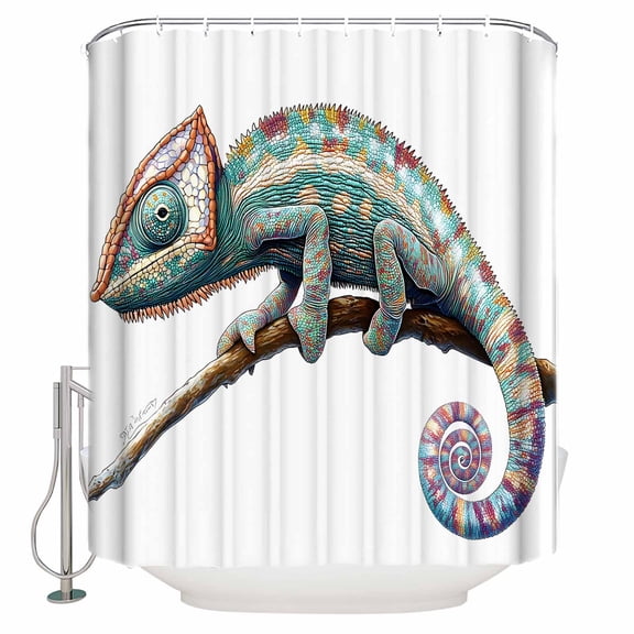 Chameleon Animal Motif Shower Curtains for Bathroom Waterproof Fabric Bath Curtains Decor Bath Tub Curtain Watercolor Chameleon Artwork Decorative Shower Curtain Sets with 12 Hooks, 72x72 Inch