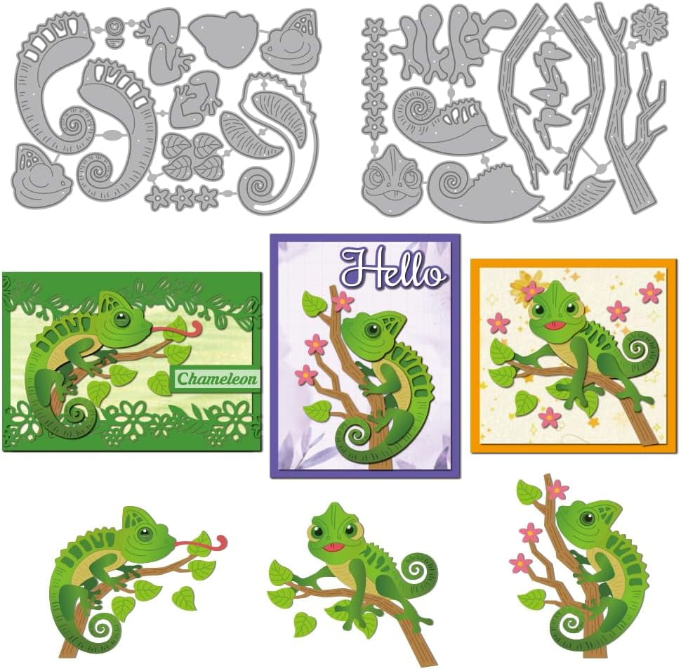 Chameleon Branch Die Cuts for Card Making Reptile Animals Metal Cutting ...
