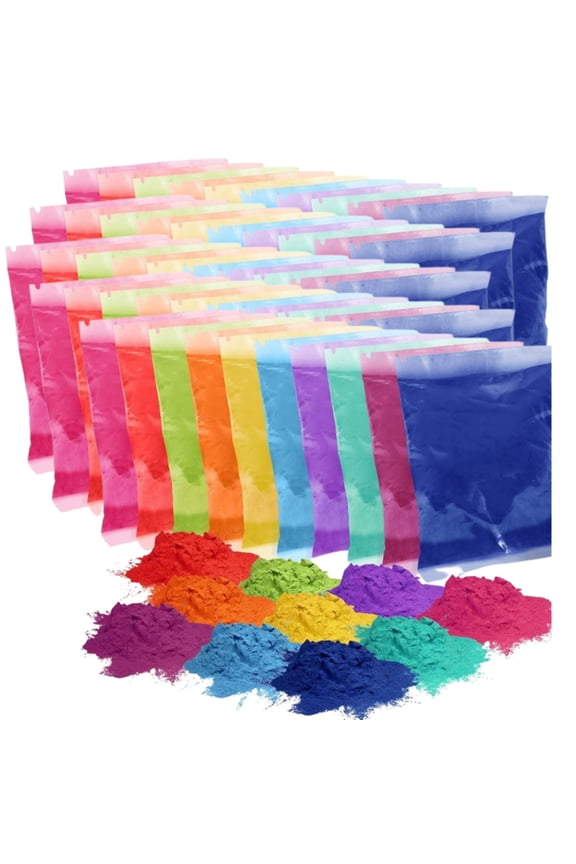 50 Color Fun Run Packets, Individual Holi Color Powder Packets, Clear Packages with 10 Vibrant Colors, 11 Pounds (100 Grams Per Bag)