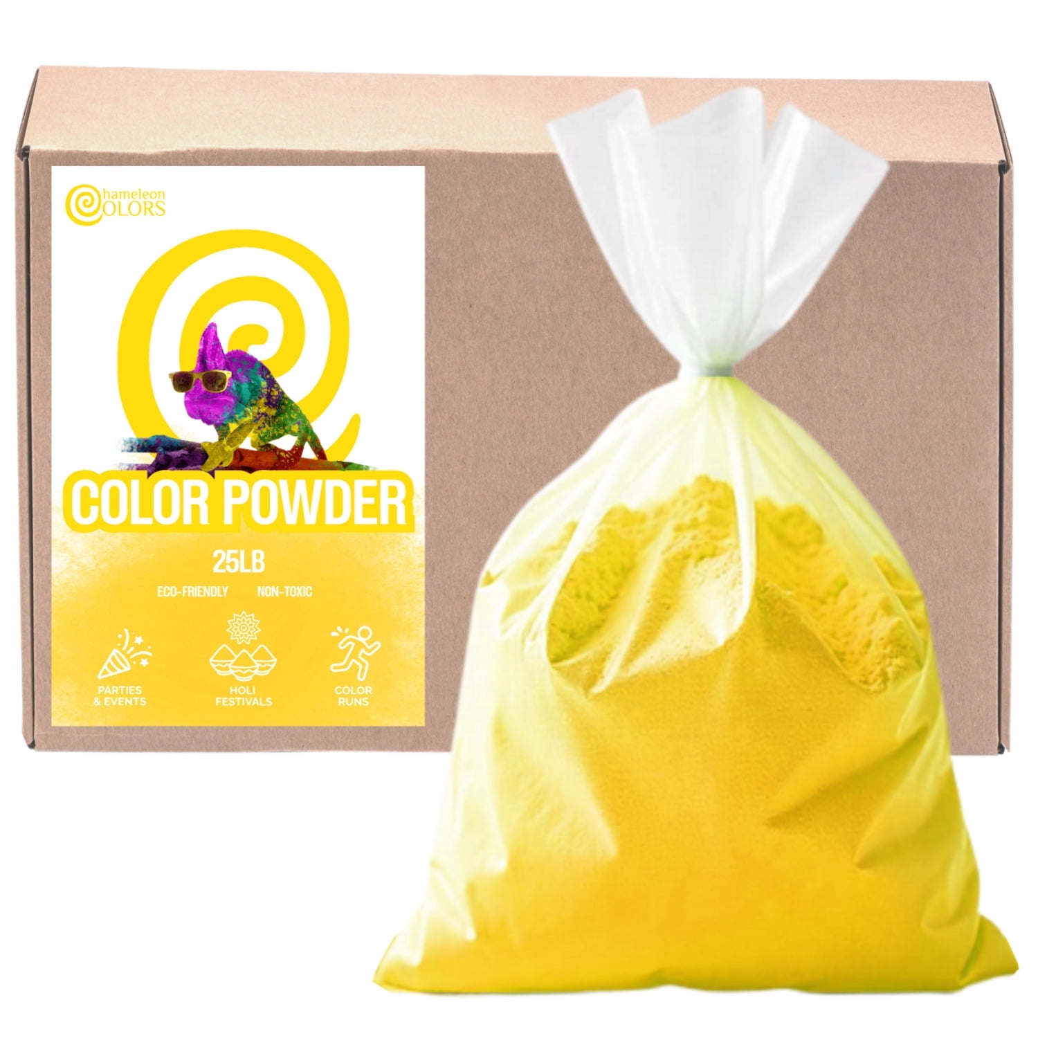 Chameleon Colors Bulk Color Powder, Yellow Holi Colored Chalk, 25 Pounds