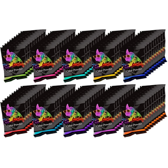 Chameleon Colors Color Powder 100 - 70 Gram Individual Packets, Perfect for 30-50 People, Red, Yellow, Blue, Orange, Purple, Pink, Navy, Magenta, Aquamarine, and Green Powder