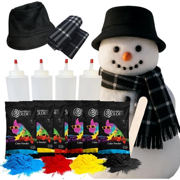 Chameleon Colors Paint Your Own Snowman Kit - Color Powder Snowman Decorating Kit - Includes 8 Packets of Colored Chalk in 4 Colors, 4 Squirt Bottles, Snowman Top Hat, and Scarf