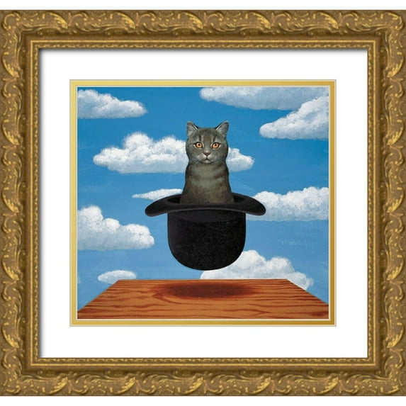 Chameleon Design, Inc. 13x12 Gold Ornate Wood Framed with Double Matting Museum Art Print Titled - Magritte Cat