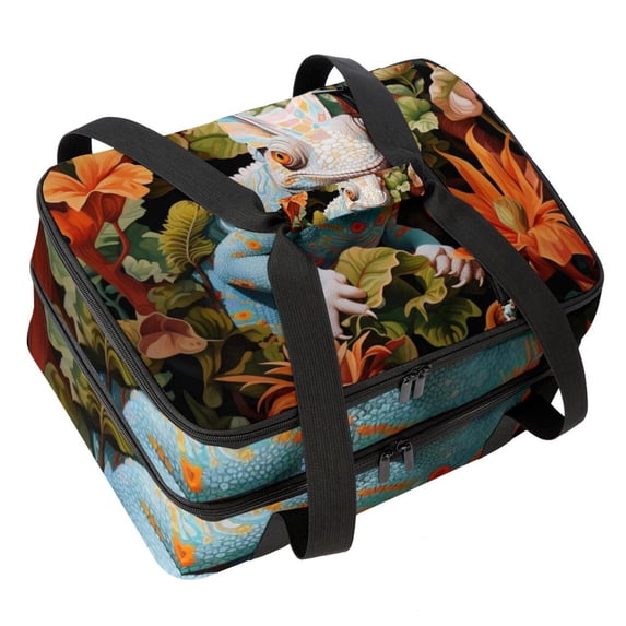 Chameleon Double Layered Insulated Refrigerated Lunch Bag with Two Compartments - Large Capacity Hand-Carry Meal Bag, 7.1x11.4x16.1 inches