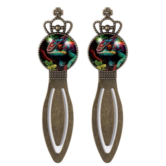 Chameleon Elegant Vintage Copper Crown-shaped Bookmarks - Stainless Steel Reading Accessories for Book Lovers, Set of 2 Book Marks
