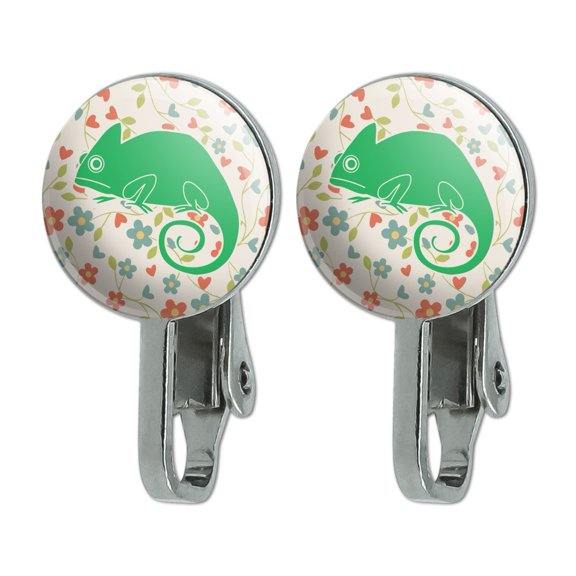 Chameleon Floral Wallpaper Novelty Clip-On Stud Earrings