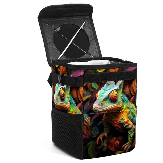 Chameleon Foldable Car Garbage Can with Lid, Leak-proof Mini Trash Can, Hanging Storage Bag - Trash Can for Car