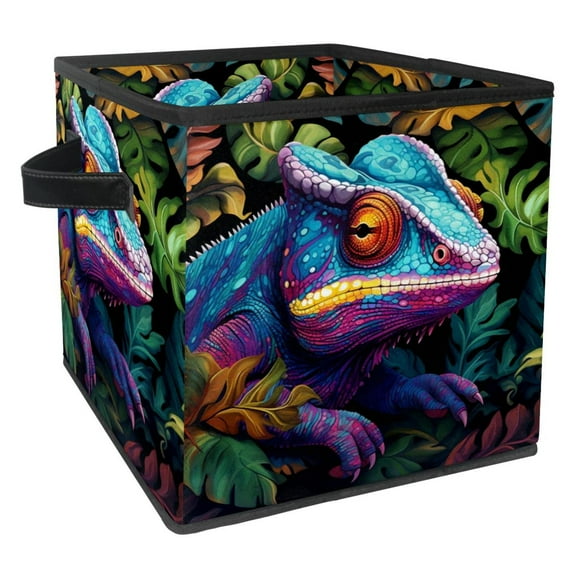 Chameleon Foldable Cube Organizer with Handle, 10.8"x10.5"x10.6", Large Capacity Storage Containers Storage Box