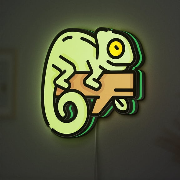 Chameleon LED Lightbox - Wild Reptile Big Eyes Decor, Custom Led Sign for Home Office Shop Decor (Width 8 inch, 20cm)