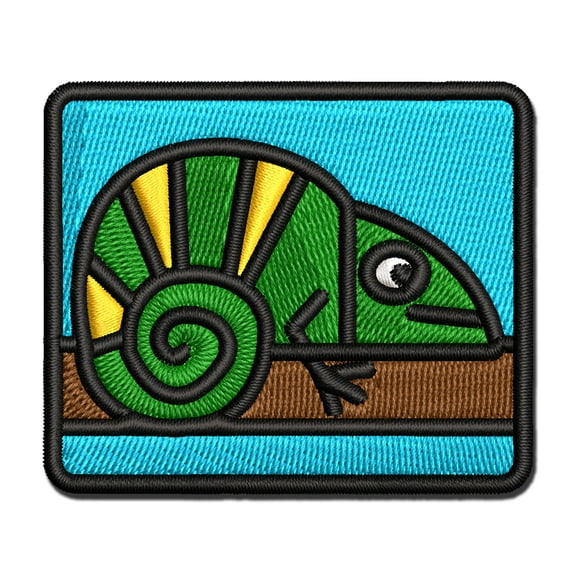 Chameleon Lizard Doodle Applique Multi-Color Embroidered Iron-On Patch - 2.5 Inch Small