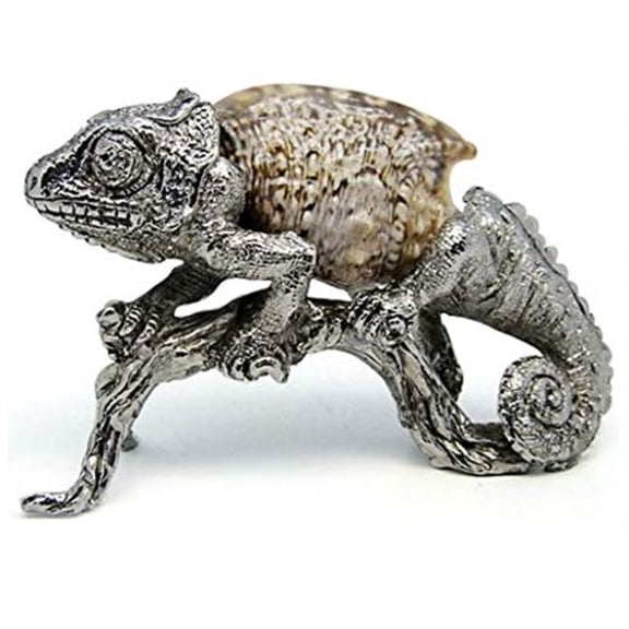 Chameleon Lizard Natural Sea Shell and Pewter Sculpture