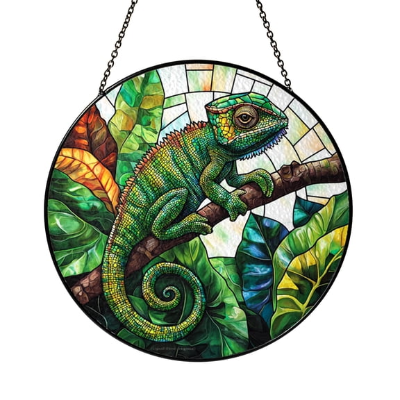 Chameleon Lizard Stained Glass Suncatcher – Tropical Window Decor