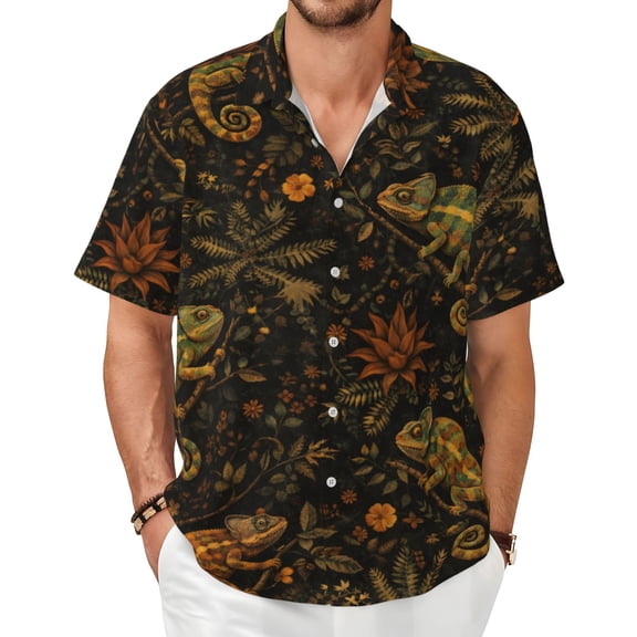 Chameleon Men's Shirts Short-Sleeved with All-Over Prints Button-Up Shirts