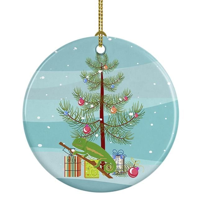 Chameleon Merry Christmas Ceramic Ornament 2.8 in x 2.8 in