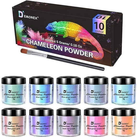Chameleon Mica Powder, 10 Colors Epoxy Resin Pigment Color Shift Shimmering Mica Powder Holographic for Resin Tumbler Painting Soap Making Bath Bombs Candle Making Slime 0.17oz(5 Grams)/Jar