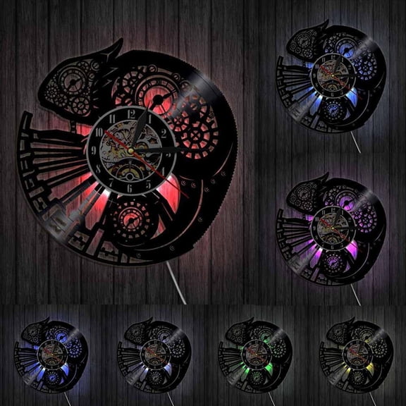 Chameleon Nursery Home Decor Wall Clock Reptile Exotic Pet Vinyl Record Wall Clock Chill Tribal Gecko Lizard Serpent Wall Art With LED