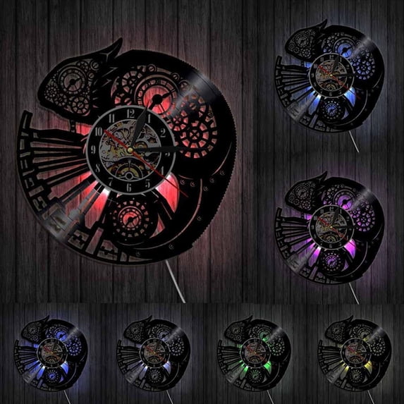 Chameleon Nursery Home Decor Wall Clock Reptile Exotic Pet Vinyl Record Wall Clock Chill Tribal Gecko Lizard Serpent Wall Art