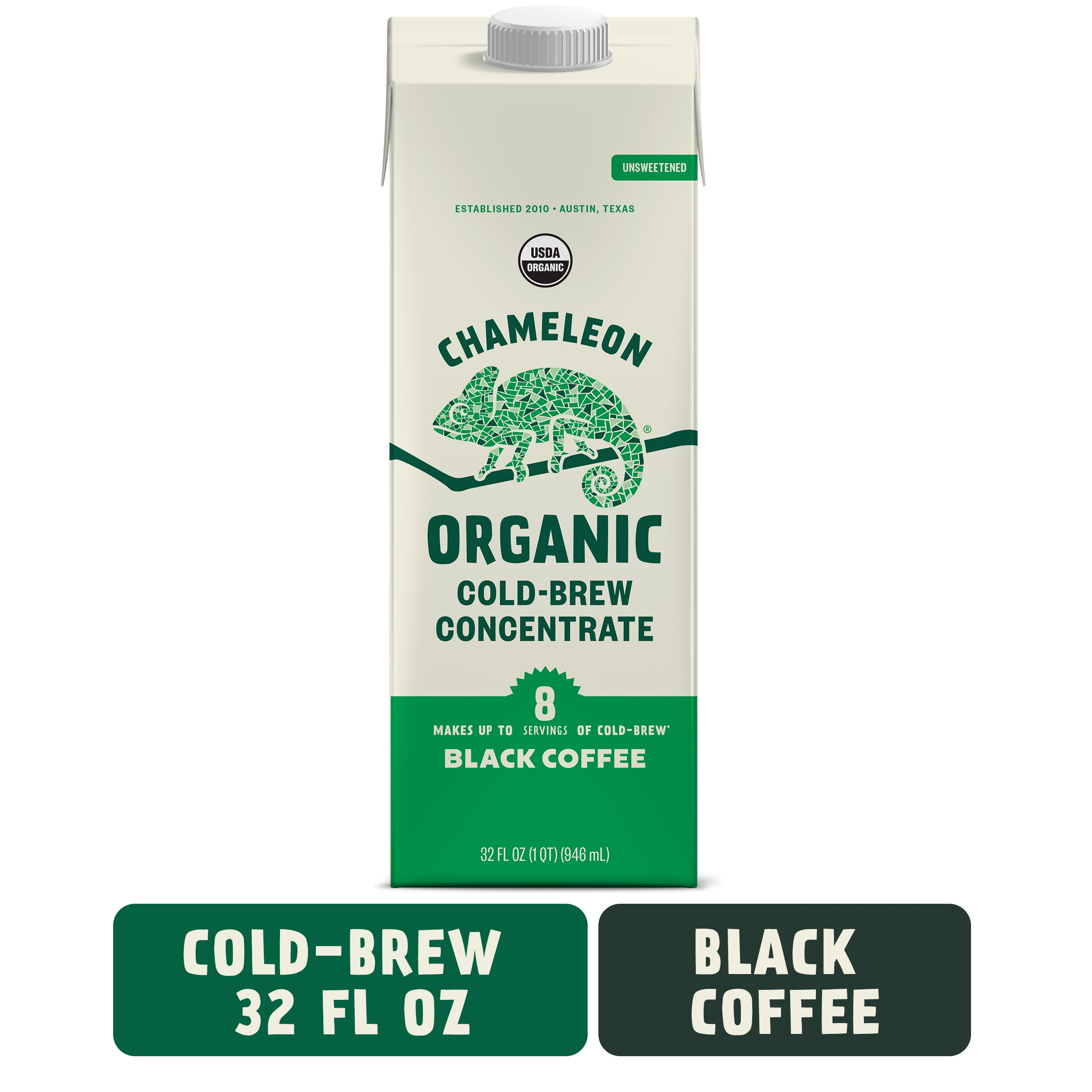 Chameleon Organic Coffee Black, Multi-Serve, Cold Brew Concentrate, 32 Fl Oz