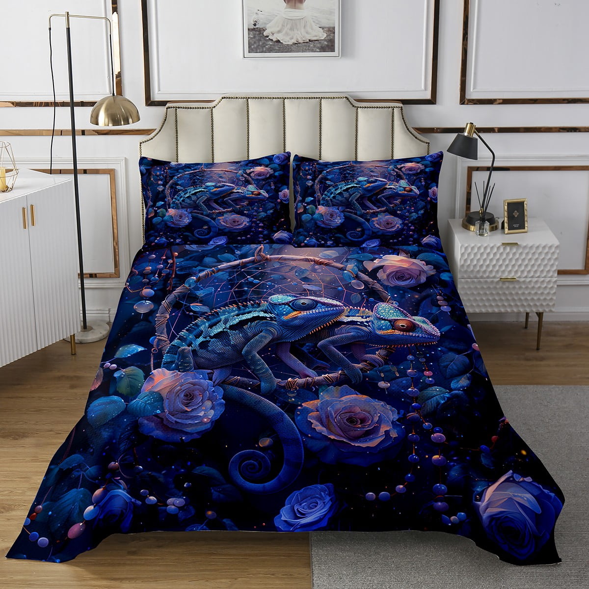 Chameleon Pattern Print Bed Set Quilt