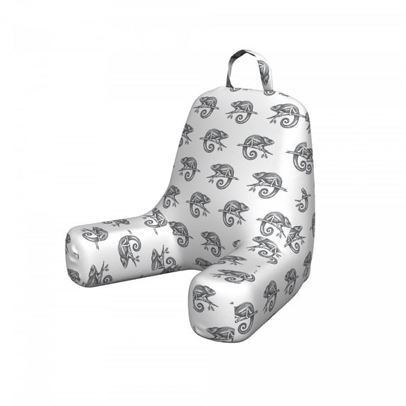Chameleon Reading Pillow Cover, Repetitive Animal on Branches Swirling Tail Pencil Sketch Pattern Print, Unstuffed Printed Bed Rest Case from Soft Fabric, Small, Dark Grey and White, by Ambesonne