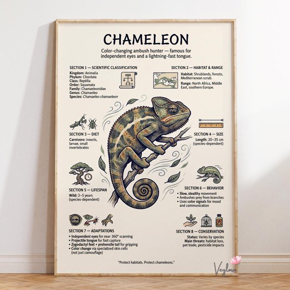 Chameleon Reptile Infographic Wall Decor
