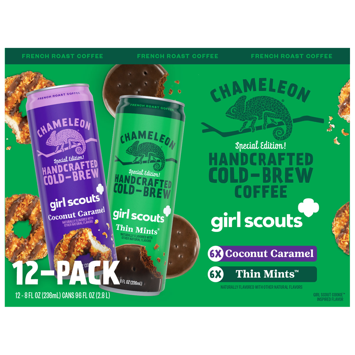 Chameleon Special Edition Girl Scouts Handcrafted Cold-Brew Coffee, French Roast, Variety Pack, 8 fl oz, 12 ct