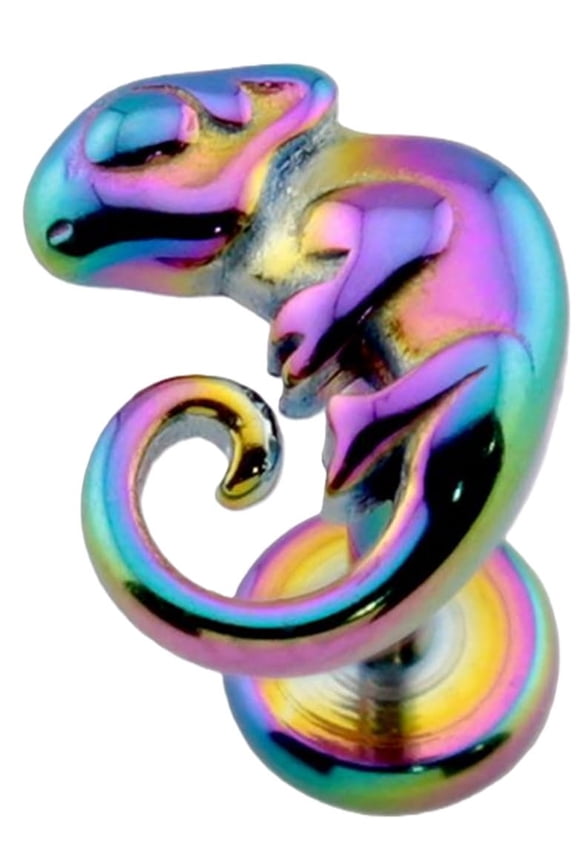 Chameleon Threadless Push-In Labret, 316L Surgical Steel, 18GA, 5/16" Length, Multicolor