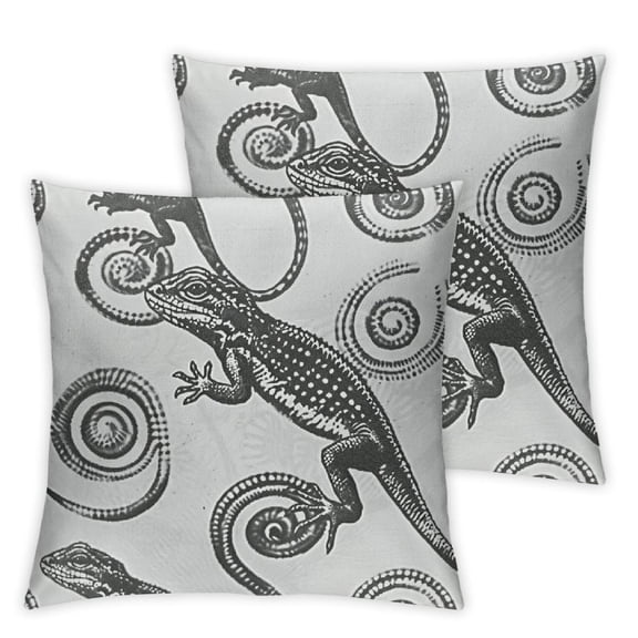Chameleon Throw Pillow Cushion Case, Repetitive Animal on Branches Swirling Tail Pencil Sketch Pattern Print, Decorative Square Accent Pillow Cover, Dark Grey and White