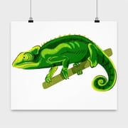 Chameleon Wall Art Poster - Vibrant Exotic Green Lizards, 13x13in Home D cor Gift