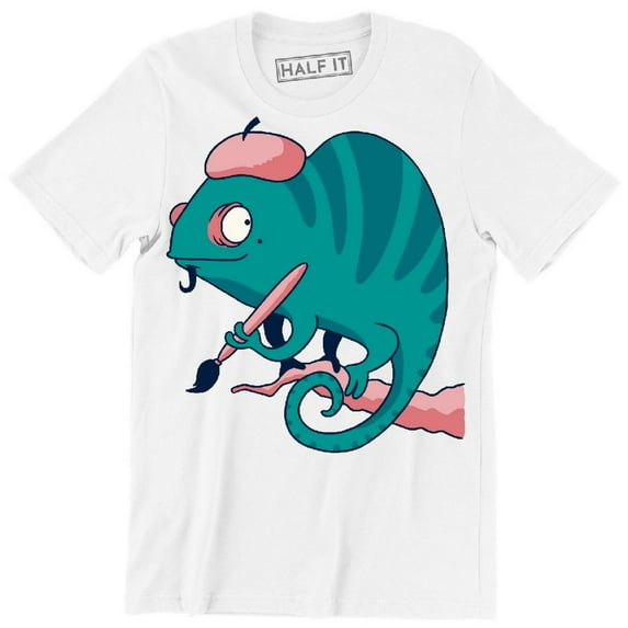 Chameleon Wearing A Pink Beret And Holding A Paint brush Men's T-Shirt