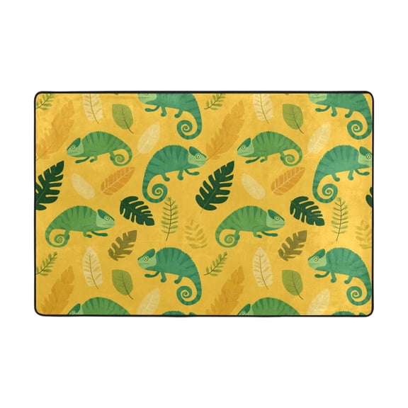 Chameleon and Tropical Leaves Pattern Rug 36x24in Memory Foam Absorbent Non Slip Plush for Bathroom Kitchen Entryway