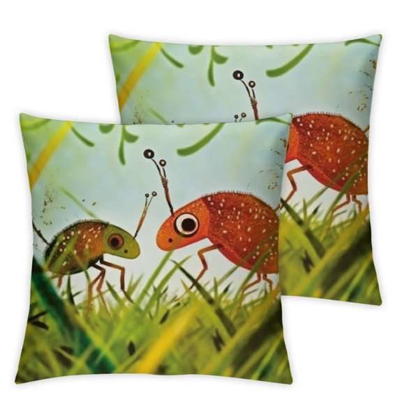 Chameleons Decorative Throw Pillow Case , Hungry Animals Grass Looking at Spider Insect World Illustration Worm Ladybug, Couch Bedroom Living Room Cushion Cover,", Multicolor