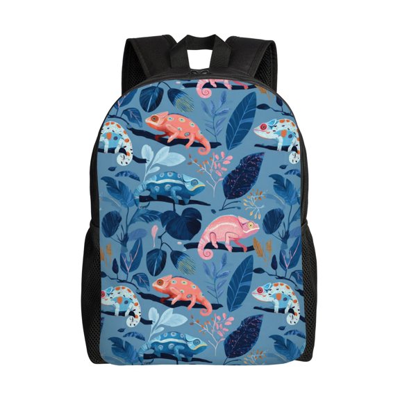 Chameleons and leaves pattern Backpack with 15 Inch Laptop Compartment,Water-Resistant Daypack, Large Capacity Backpack with Adjustable Breathable Shoulder Straps for Daily Use Travel Gym