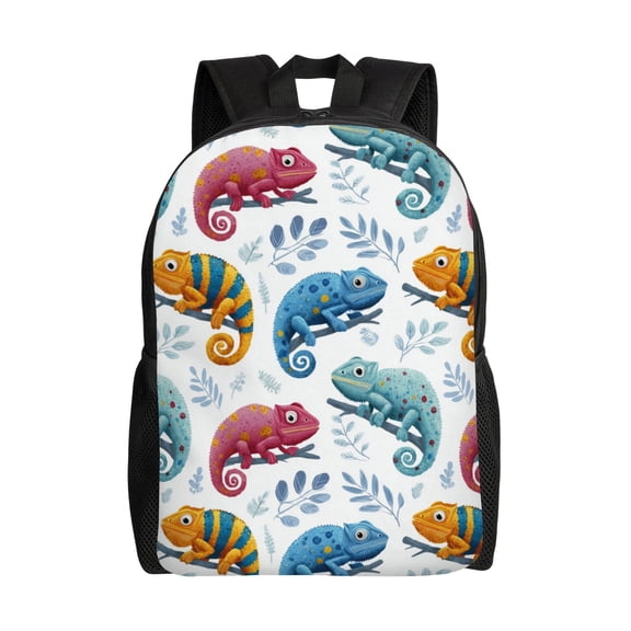 Chameleons and leaves pattern Backpack with 15 Inch Laptop Compartment,Water-Resistant Daypack, Large Capacity Backpack with Adjustable Breathable Shoulder Straps for Daily Use Travel Gym