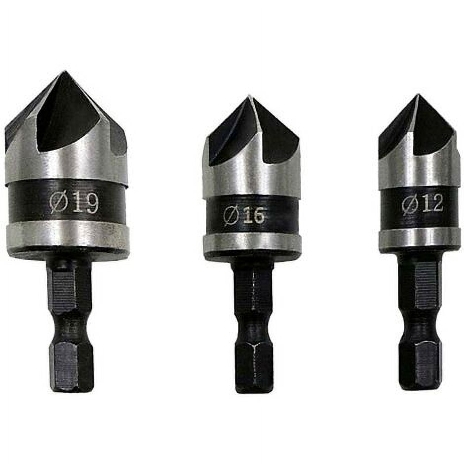 Chamfer Cutter 3 Pieces Wood Countersink 90 Degree 5 Flute Cone Cutter Wood Chamfering Cutter